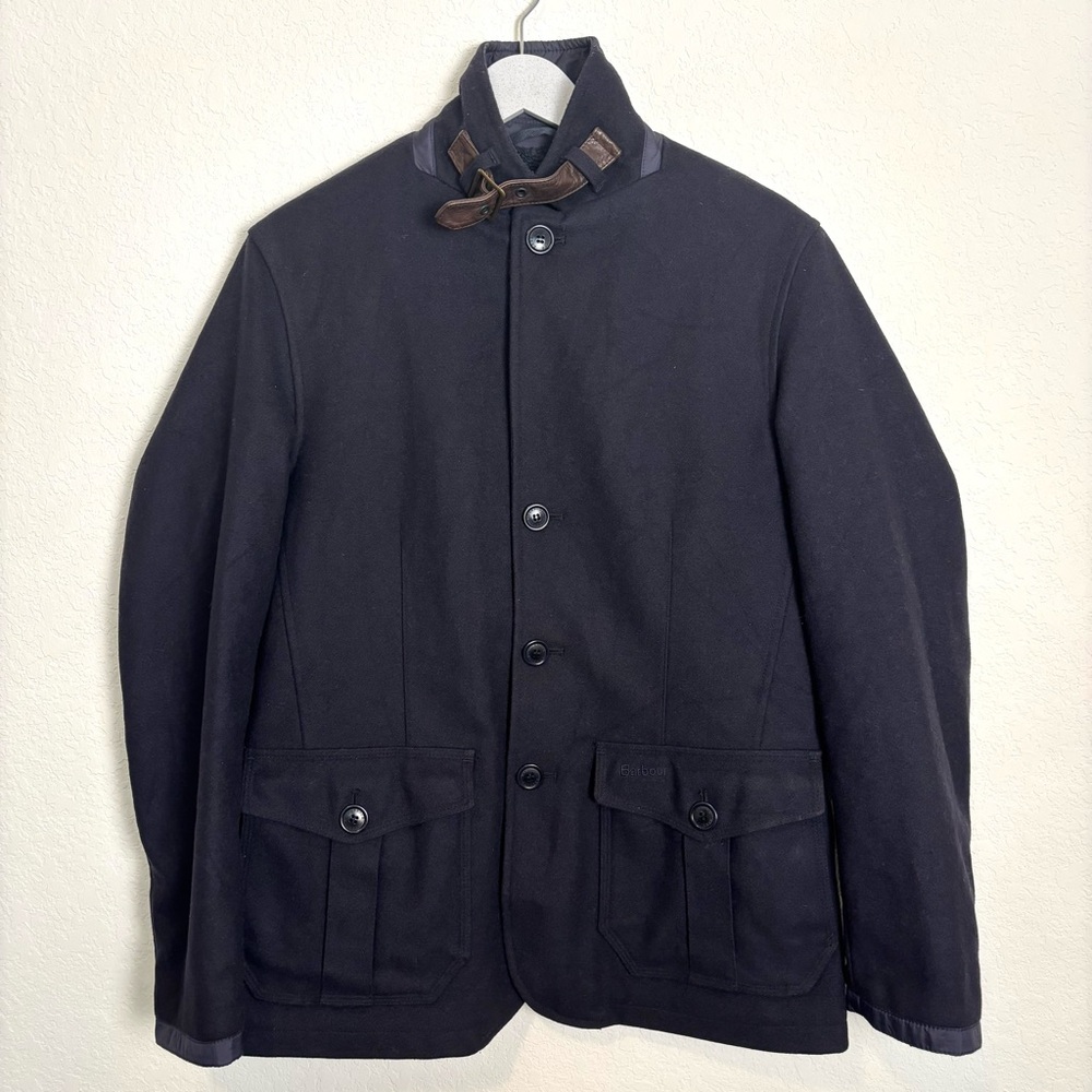 Barbour Barkston Deep Navy Wool Blend Men’s Jacket Small to Medium Heritage - Picture 2 of 16